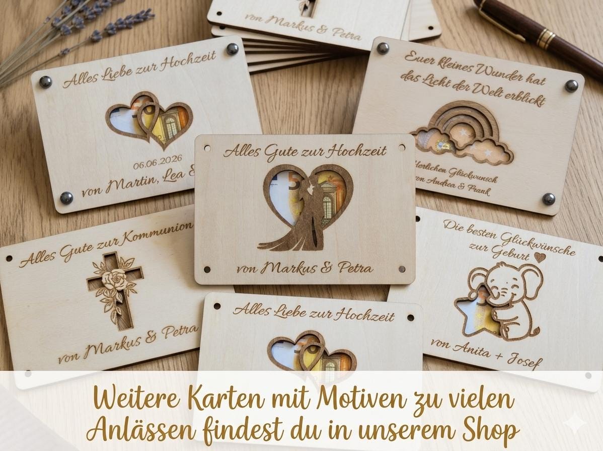 Geldgeschenk zur Hochzeit • Karte aus Holz Personalisiert | Geschenke für das Brautpaar • Motiv Brautpaar