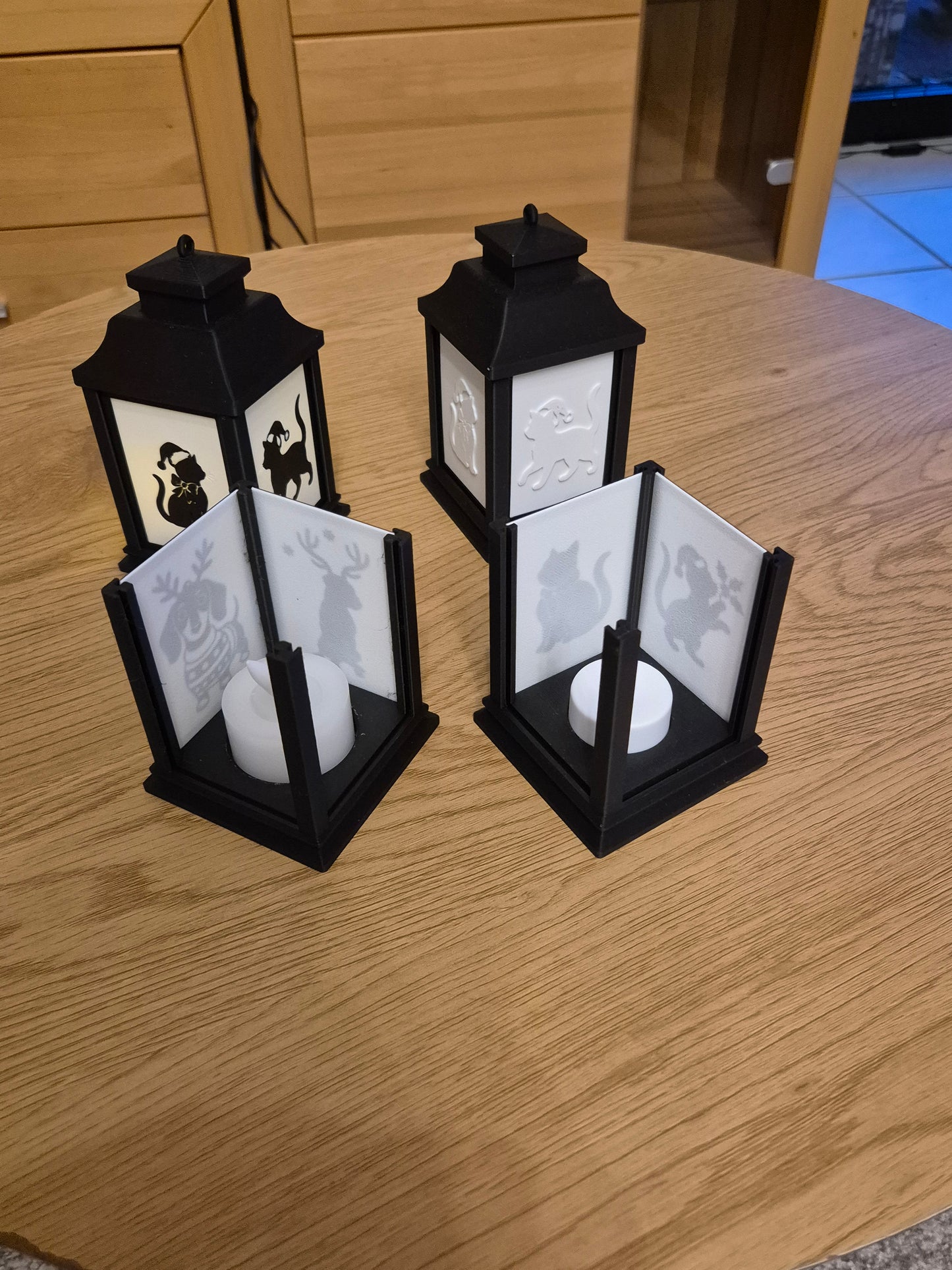 Weihnachts-Laterne für LED Teelichter mit süßem Katzenmotiv