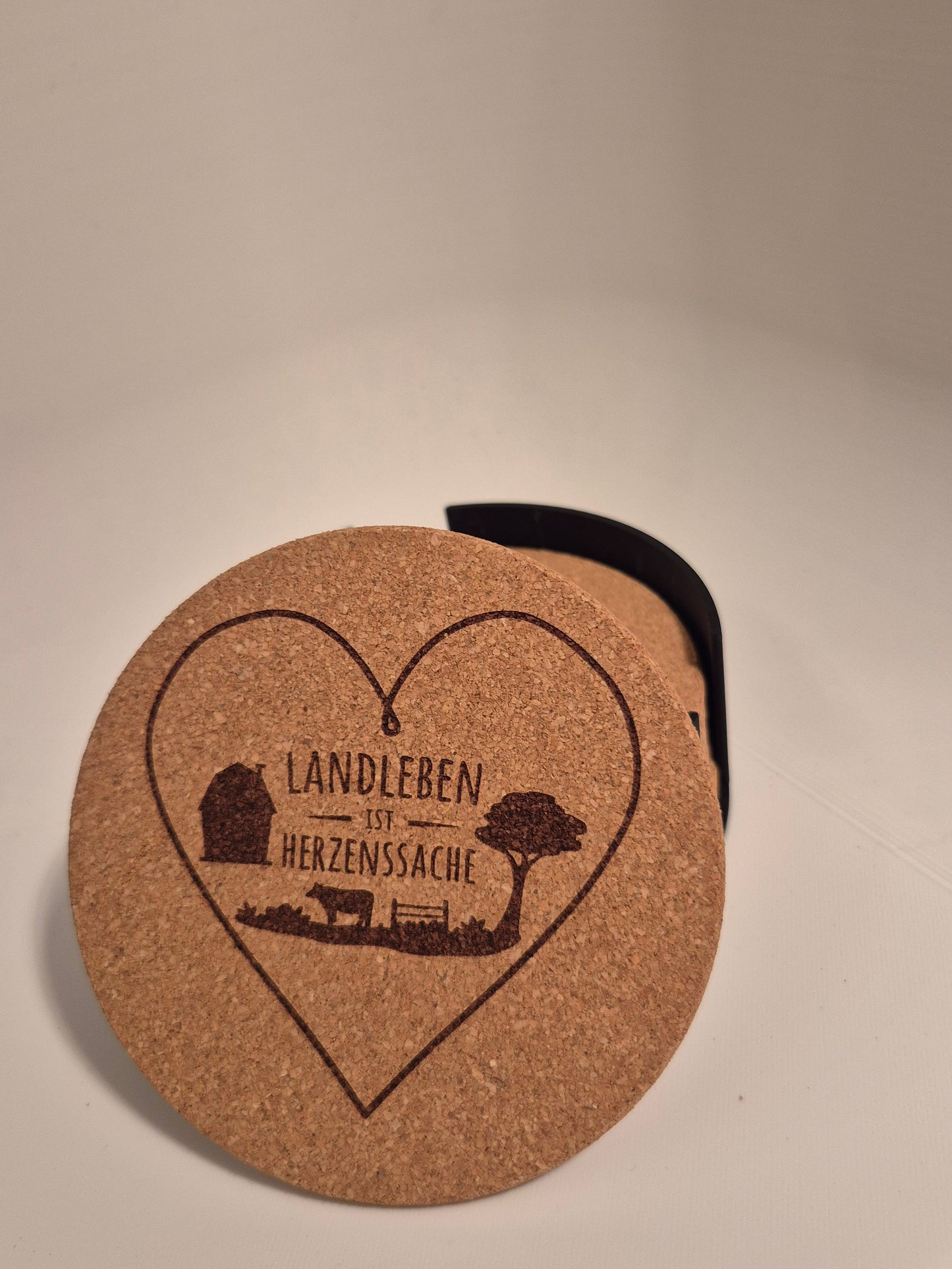 6er Set Kork Untersetzer - Motiv Landleben | Dorfleben | Dorfkind | Inklusive Ständer