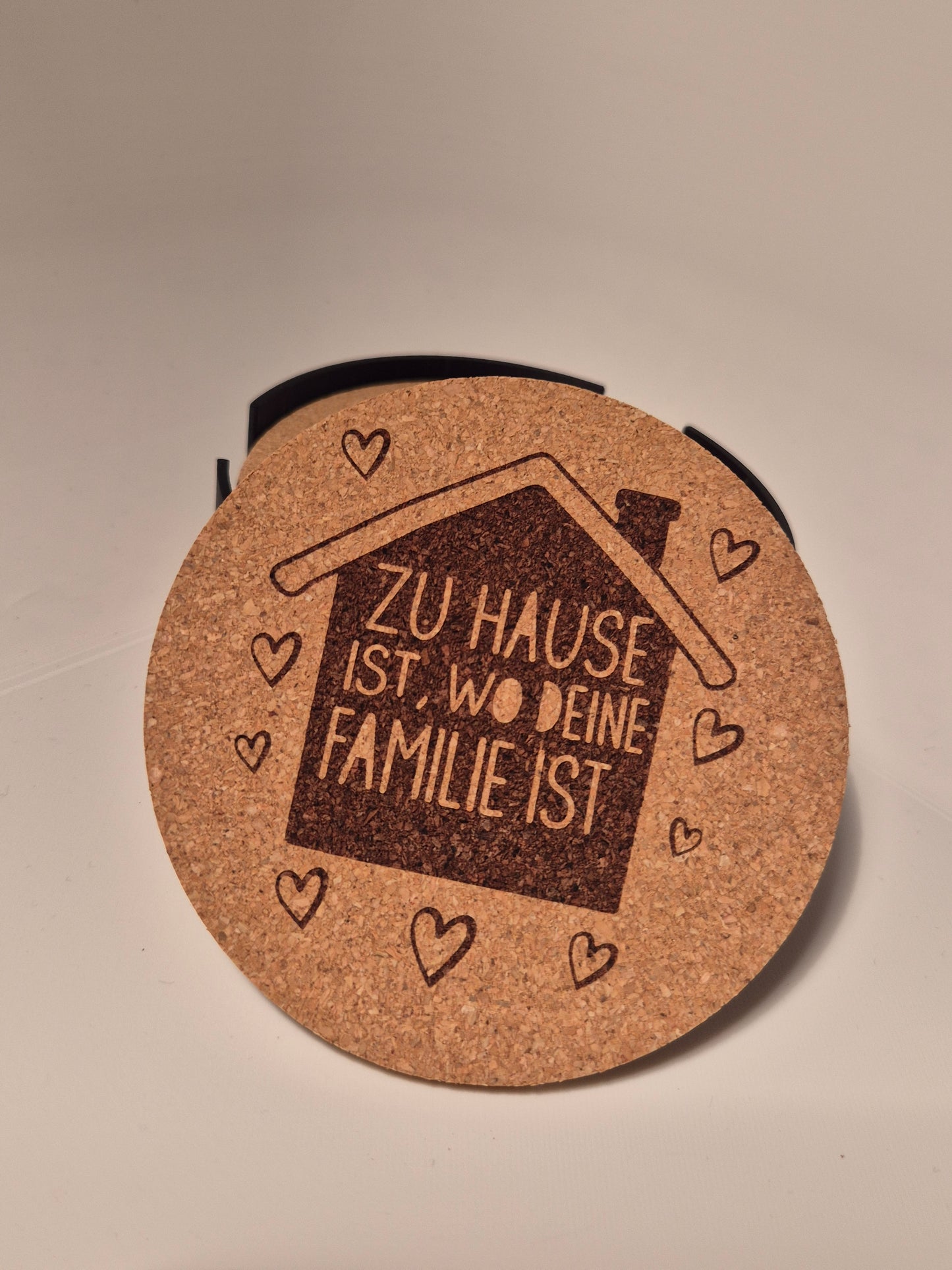 6er Set Kork Untersetzer - Motiv Familie | Inklusive Ständer | Ideales Geschenk