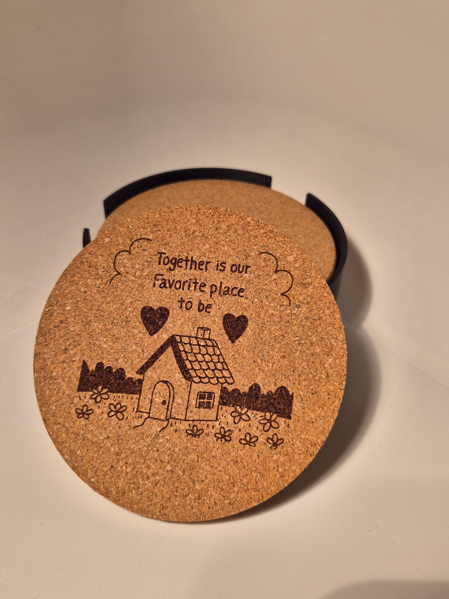 6er Set Kork Untersetzer - Motiv Familie | Inklusive Ständer | Ideales Geschenk