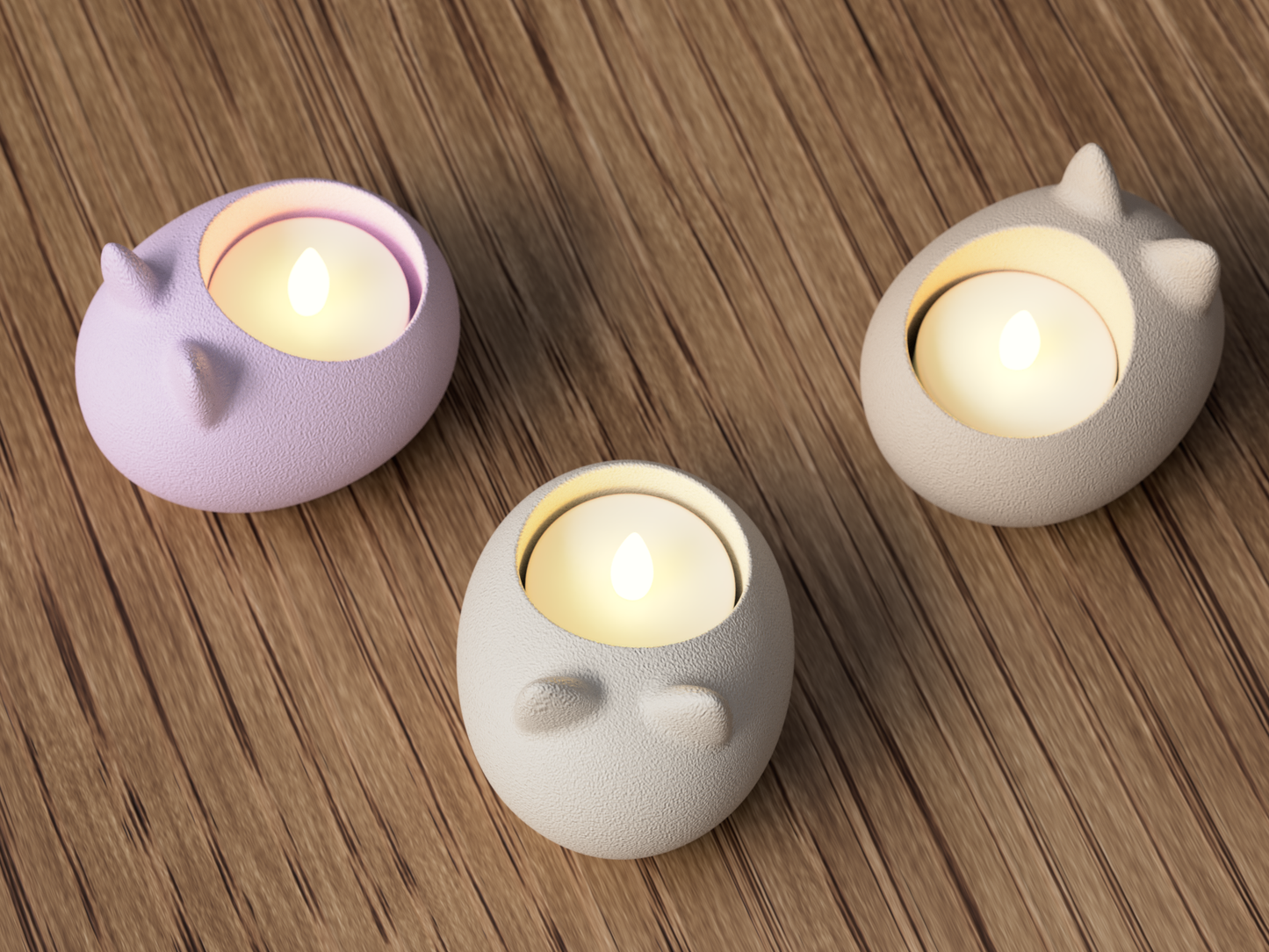 3er Set Katzen LED Teelichthalter | Moderne LED Teelichtständer | Farbe wählbar