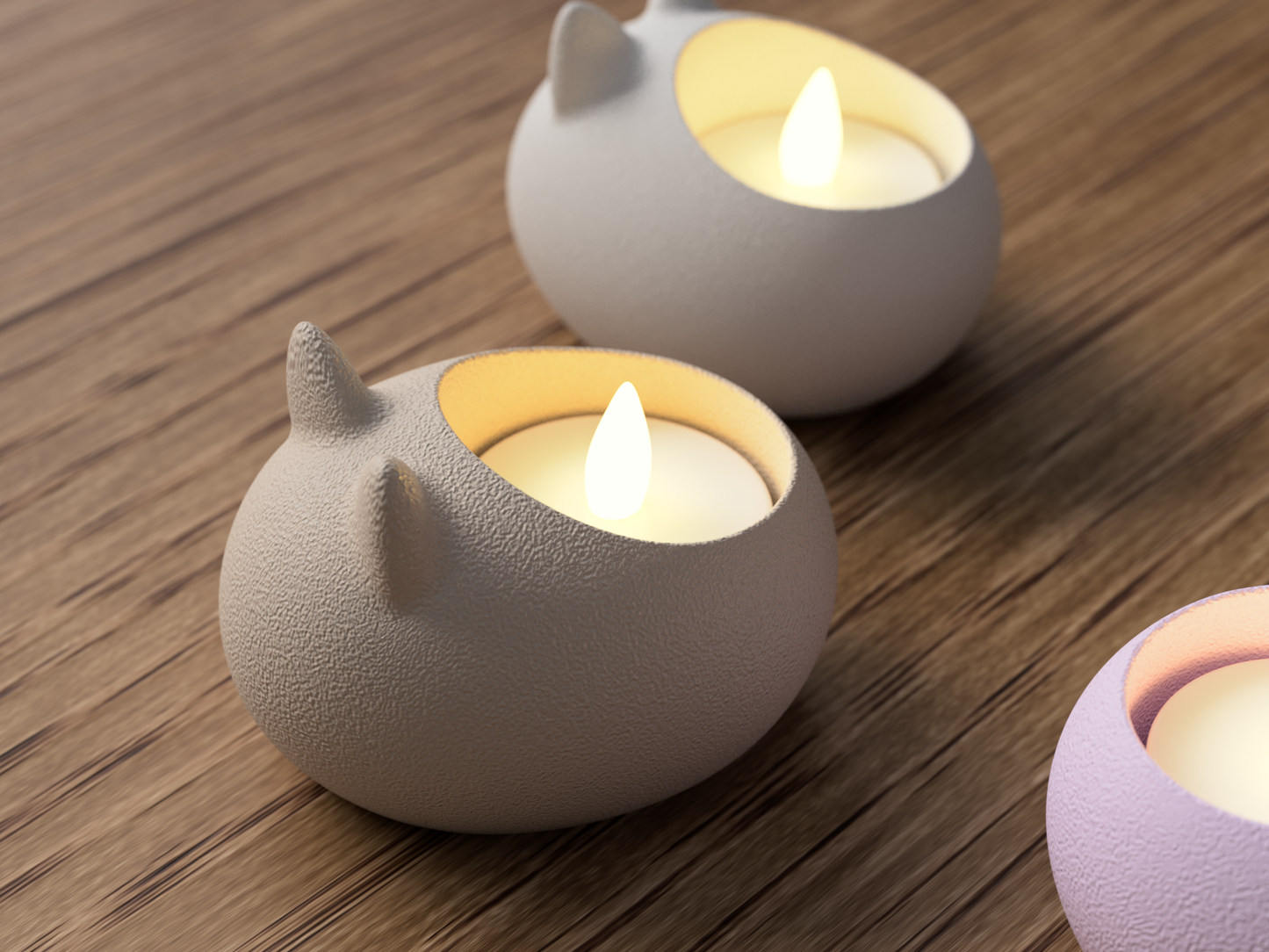 3er Set Katzen LED Teelichthalter | Moderne LED Teelichtständer | Farbe wählbar