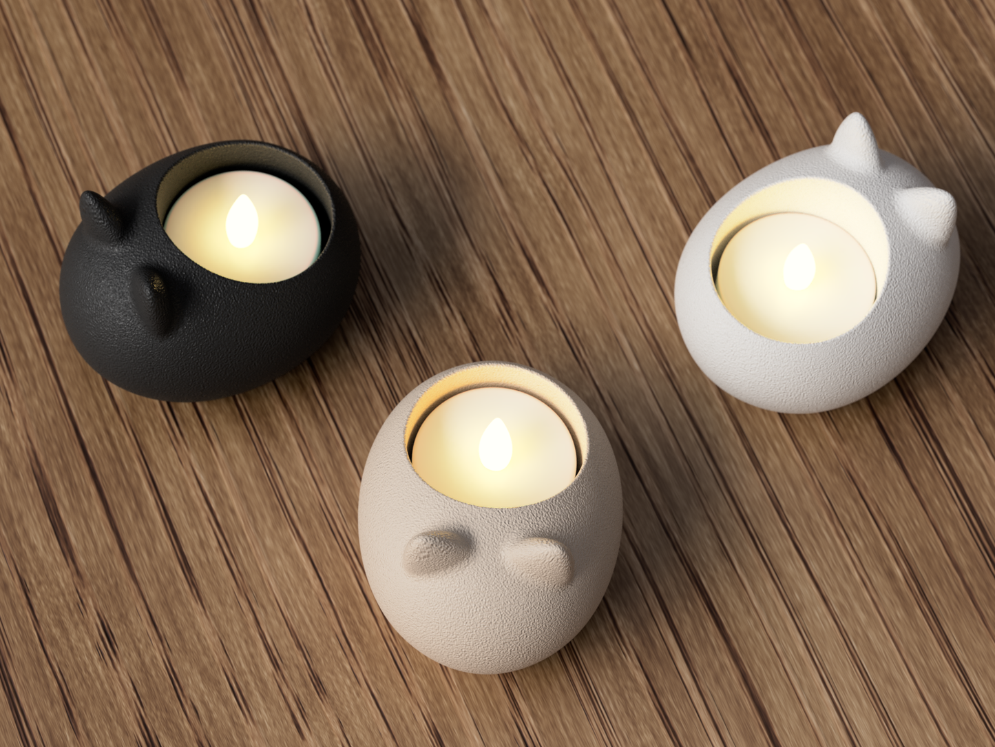 3er Set Katzen LED Teelichthalter | Moderne LED Teelichtständer | Farbe wählbar