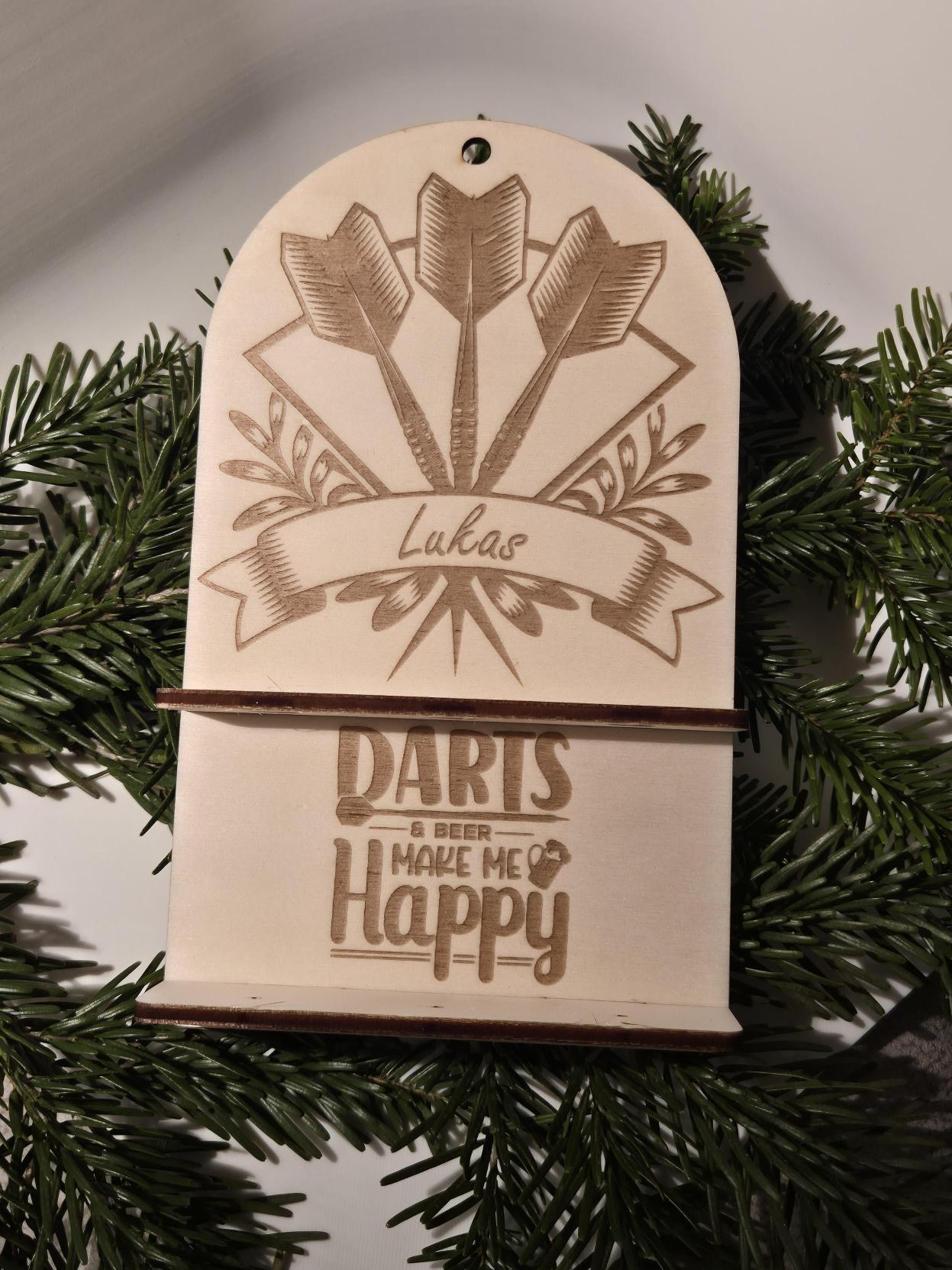 Personalisierbare Dart Halterung | Halter für 3 Darts | Ideales Geschenk unter Freunden / Männer Geschenk