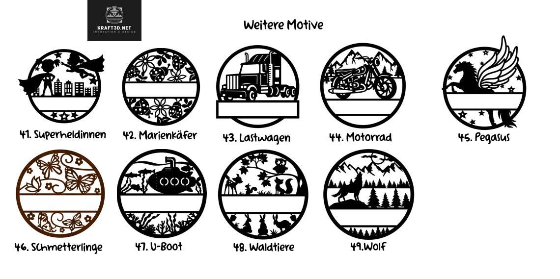 Personalisiertes Holz Namensschild mit Wunschmotiv Türschild – Kinderzimmer Deko – Geschenk für Kinder – Wanddeko aus Holz