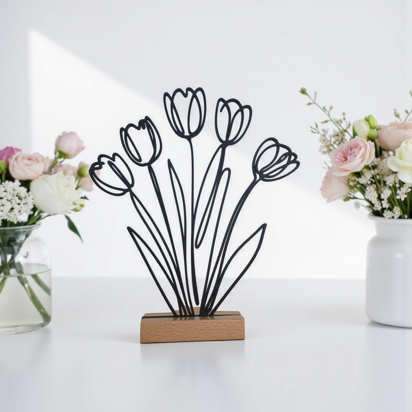 Line Art Tulpenstrauß, moderne Dekoration Frühlingsblumen, Wohnzimmer Dekoration Tischdeko Ostern