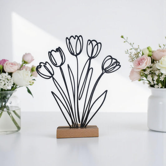Line Art Tulpenstrauß, moderne Dekoration Frühlingsblumen, Wohnzimmer Dekoration Tischdeko Ostern