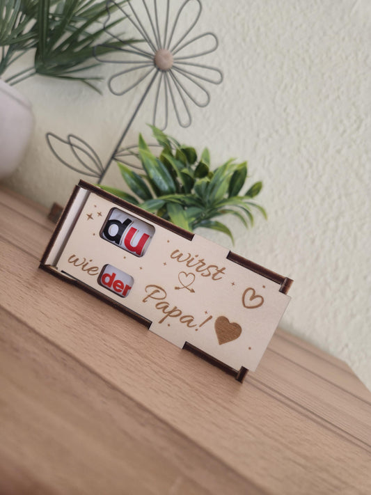 Holz Geschenkbox „Du wirst wieder Papa“ – Schwangerschaft verkünden Geschenk, Papa Überraschung, Baby Ankündigung, werdender Vater Geschenk