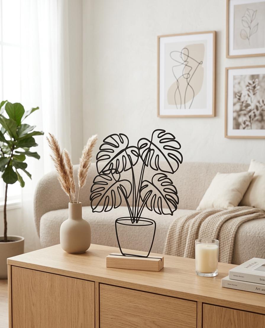 Line Art Dekoration Monstera Pflanze, moderne 3D Druck Dekoration