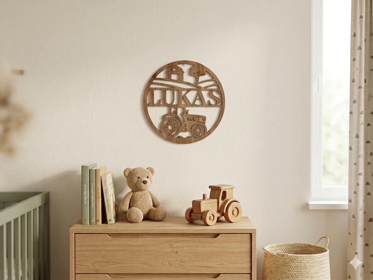 Personalisiertes Holz Namensschild mit Wunschmotiv Türschild – Kinderzimmer Deko – Geschenk für Kinder – Wanddeko aus Holz
