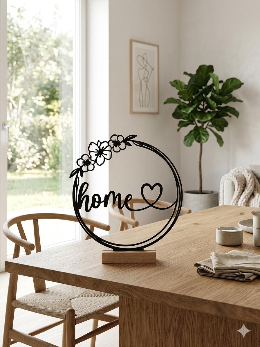 Deko Aufsteller Home mit Herz & Blumen | Moderne Wohn Deko | Geschenk für Einzug | Minimalistische Tischdeko | Home Decor