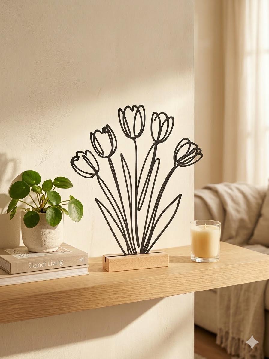 Line Art Tulpenstrauß, moderne Dekoration Frühlingsblumen, Wohnzimmer Dekoration Tischdeko Ostern