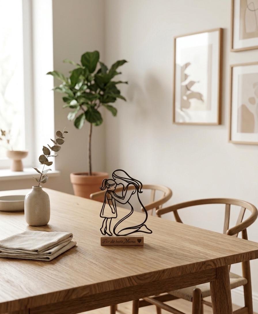 Personalisierbarer Deko Aufsteller für Mama – Geschenk zum Muttertag – Line Art Mutter mit Tochter – Liebevolle Tischdeko aus PLA