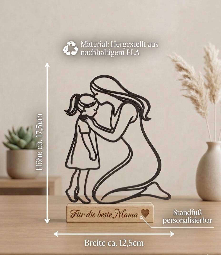 Personalisierbarer Deko Aufsteller für Mama – Geschenk zum Muttertag – Line Art Mutter mit Tochter – Liebevolle Tischdeko aus PLA