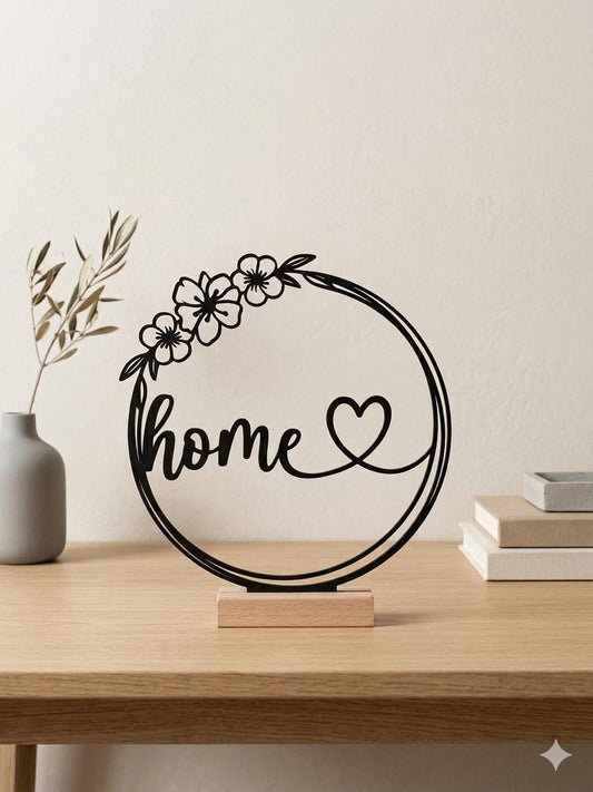 Deko Aufsteller Home mit Herz & Blumen | Moderne Wohn Deko | Geschenk für Einzug | Minimalistische Tischdeko | Home Decor