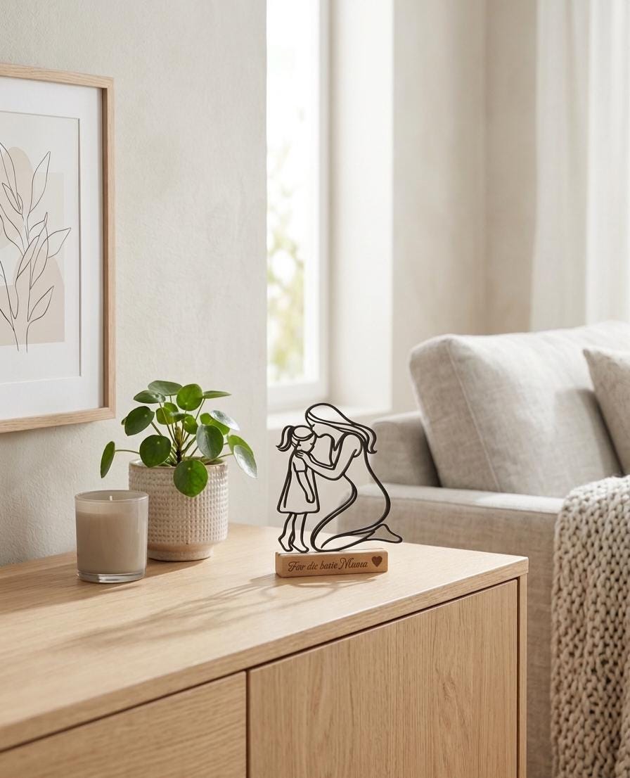 Personalisierbarer Deko Aufsteller für Mama – Geschenk zum Muttertag – Line Art Mutter mit Tochter – Liebevolle Tischdeko aus PLA