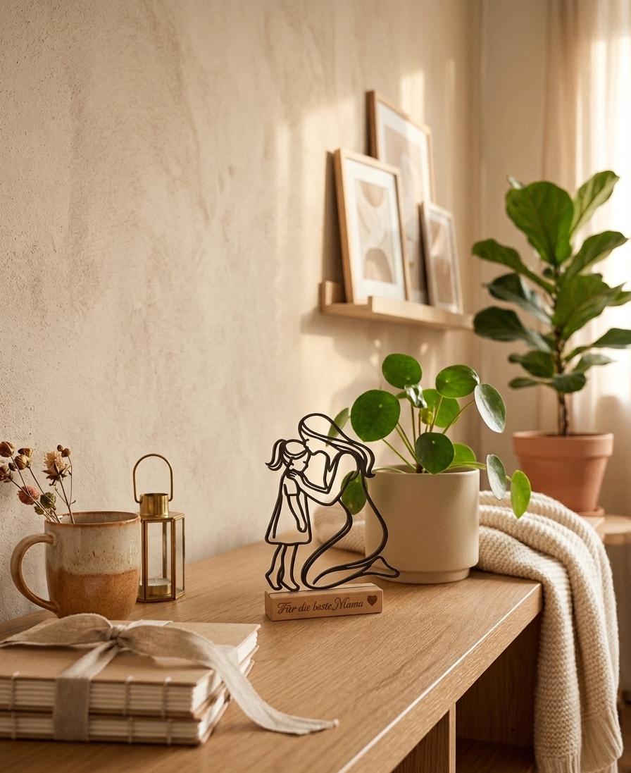 Personalisierbarer Deko Aufsteller für Mama – Geschenk zum Muttertag – Line Art Mutter mit Tochter – Liebevolle Tischdeko aus PLA