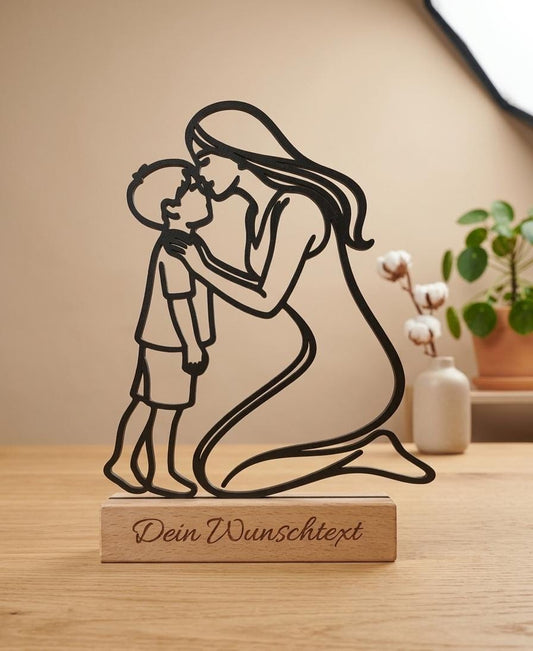 Geschenk zum Muttertag• Personalisierbarer Deko Aufsteller für Mama • Line Art Mutter mit Sohn – Muttertag Geschenk aus Holz