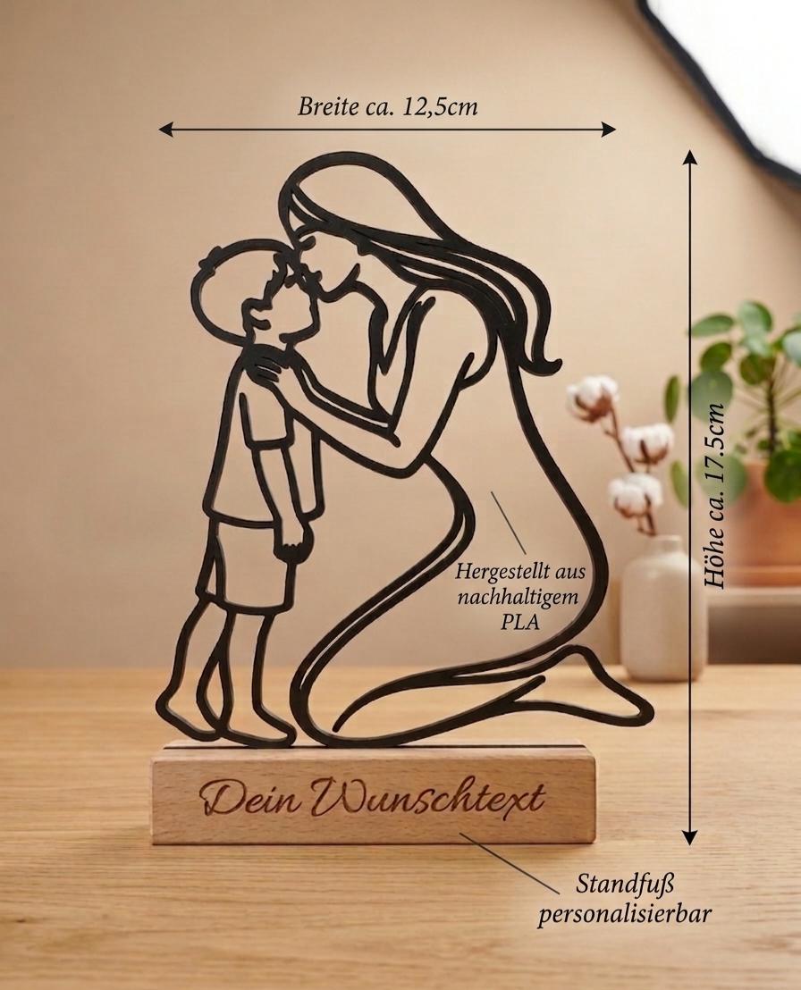 Geschenk zum Muttertag• Personalisierbarer Deko Aufsteller für Mama • Line Art Mutter mit Sohn – Muttertag Geschenk aus Holz