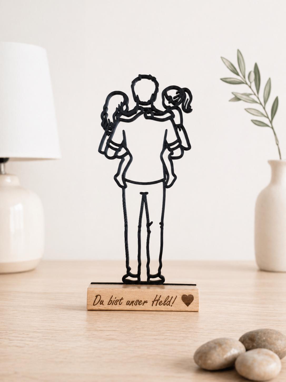 Geschenk für Papa - Du bist unser Held - Personalisierte 3D Silhouette Aufsteller - Geschenk von Kindern - Moderne Deko für Väter