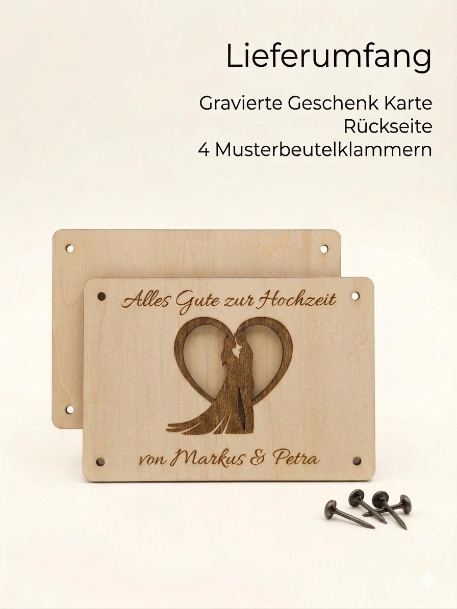 Geldgeschenk zur Hochzeit • Karte aus Holz Personalisiert | Geschenke für das Brautpaar • Motiv Brautpaar