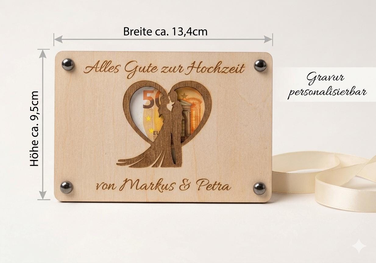 Geldgeschenk zur Hochzeit • Karte aus Holz Personalisiert | Geschenke für das Brautpaar • Motiv Brautpaar