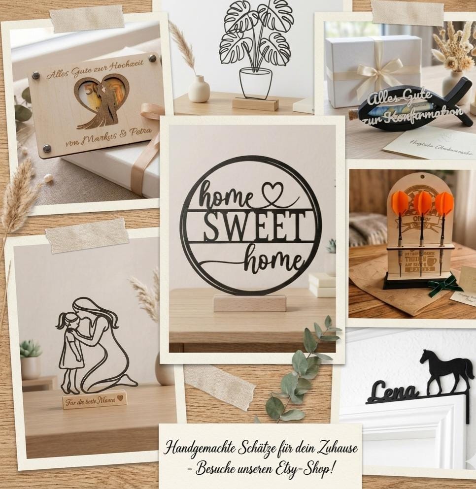 Home Sweet Home Aufsteller – Moderner Dekoring aus PLA auf Holzsockel – Geschenk zum Einzug, Hochzeit & Richtfest  Minimalistische Tischdeko