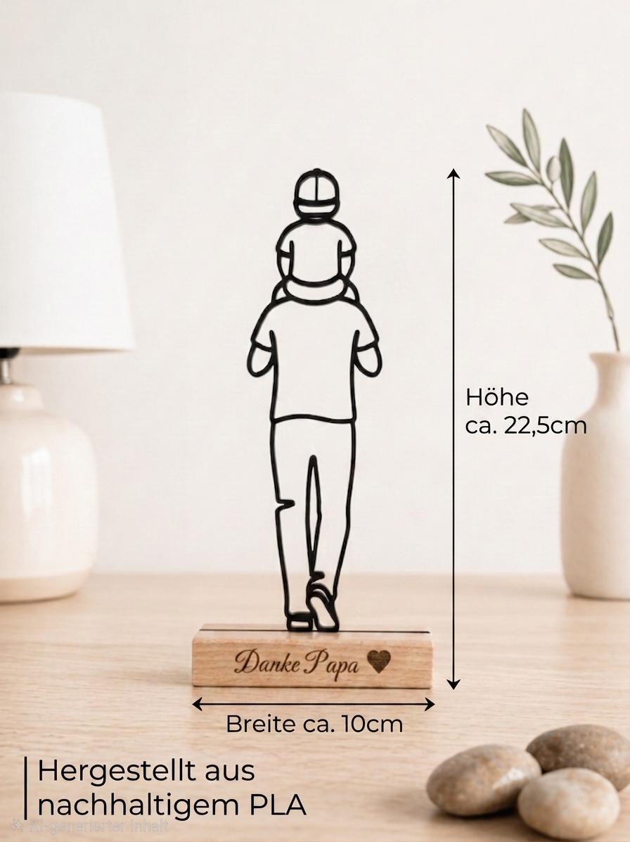 Personalisierbares Geschenk für Papa - Line Art Aufsteller aus Holz & 3D Druck - Danke Papa zum Vatertag oder Geburtstag - Vater Sohn Motiv