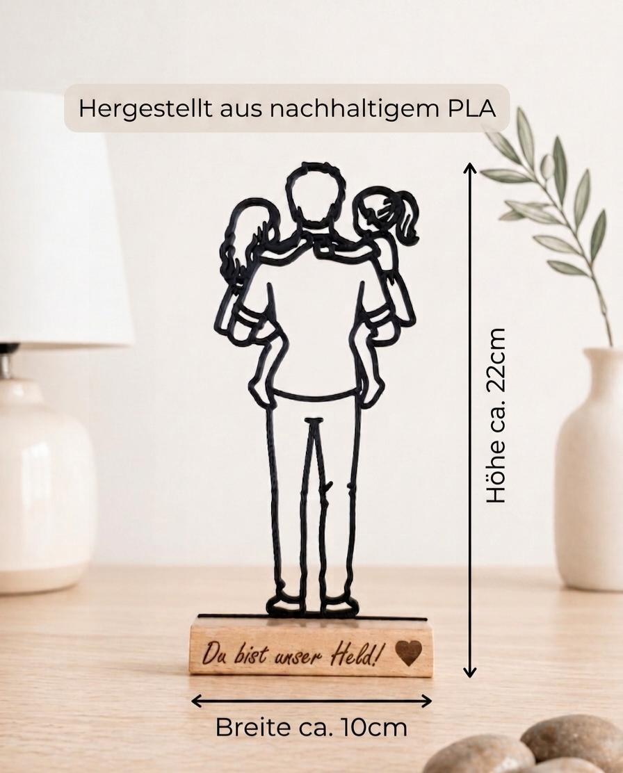 Geschenk für Papa - Du bist unser Held - Personalisierte 3D Silhouette Aufsteller - Geschenk von Kindern - Moderne Deko für Väter