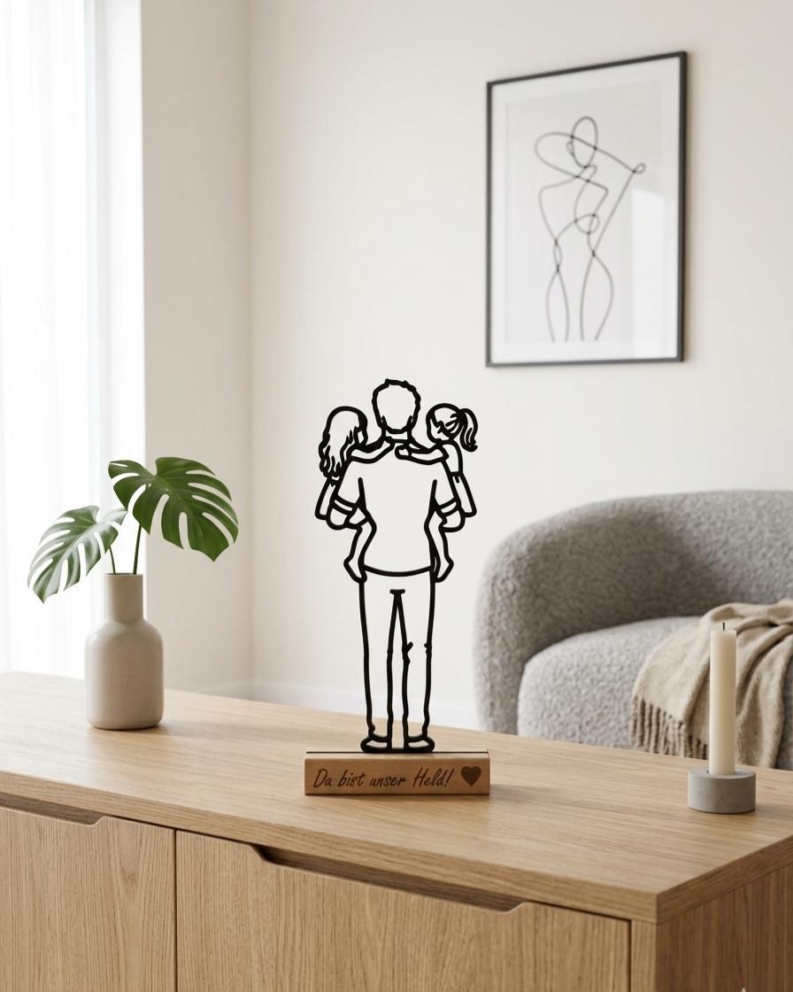 Geschenk für Papa - Du bist unser Held - Personalisierte 3D Silhouette Aufsteller - Geschenk von Kindern - Moderne Deko für Väter