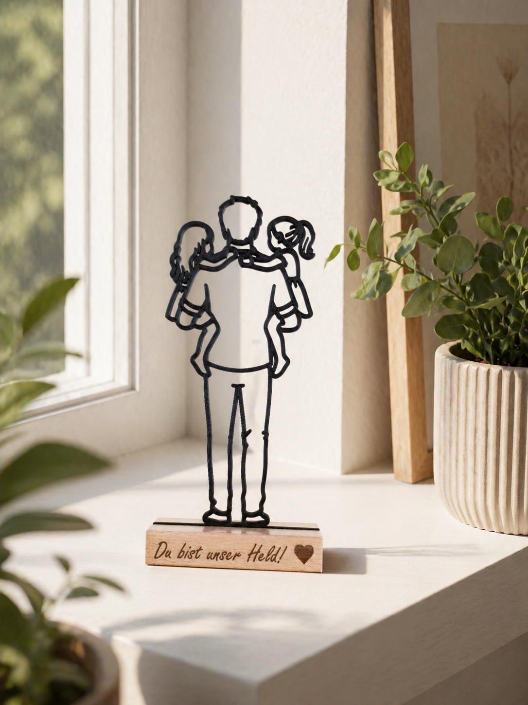 Geschenk für Papa - Du bist unser Held - Personalisierte 3D Silhouette Aufsteller - Geschenk von Kindern - Moderne Deko für Väter