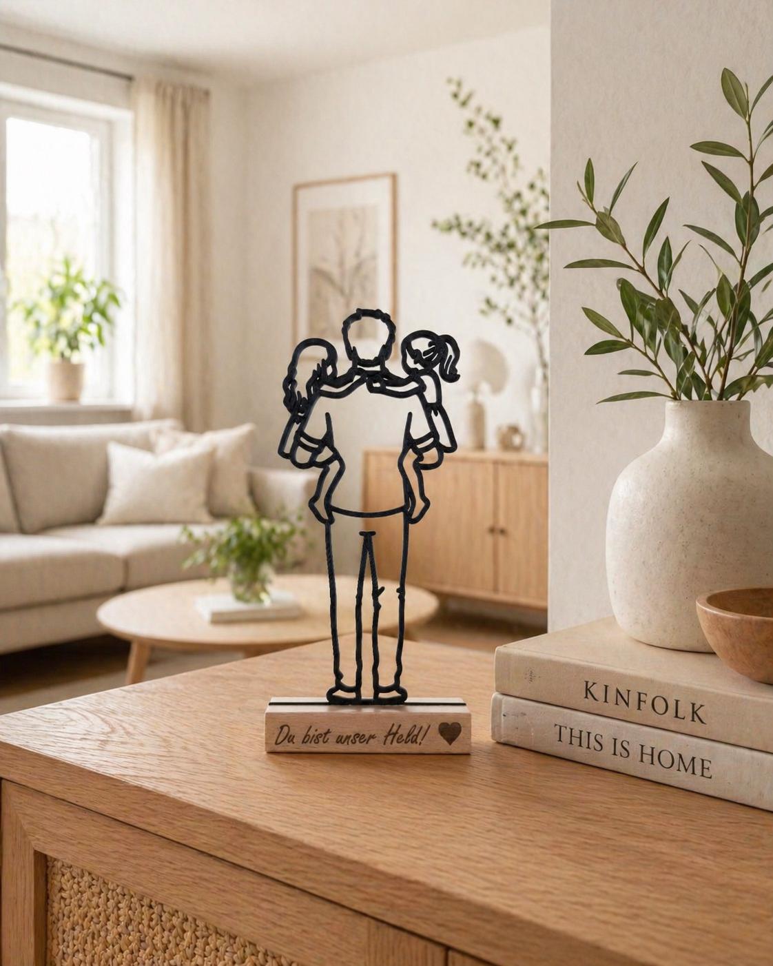 Geschenk für Papa - Du bist unser Held - Personalisierte 3D Silhouette Aufsteller - Geschenk von Kindern - Moderne Deko für Väter