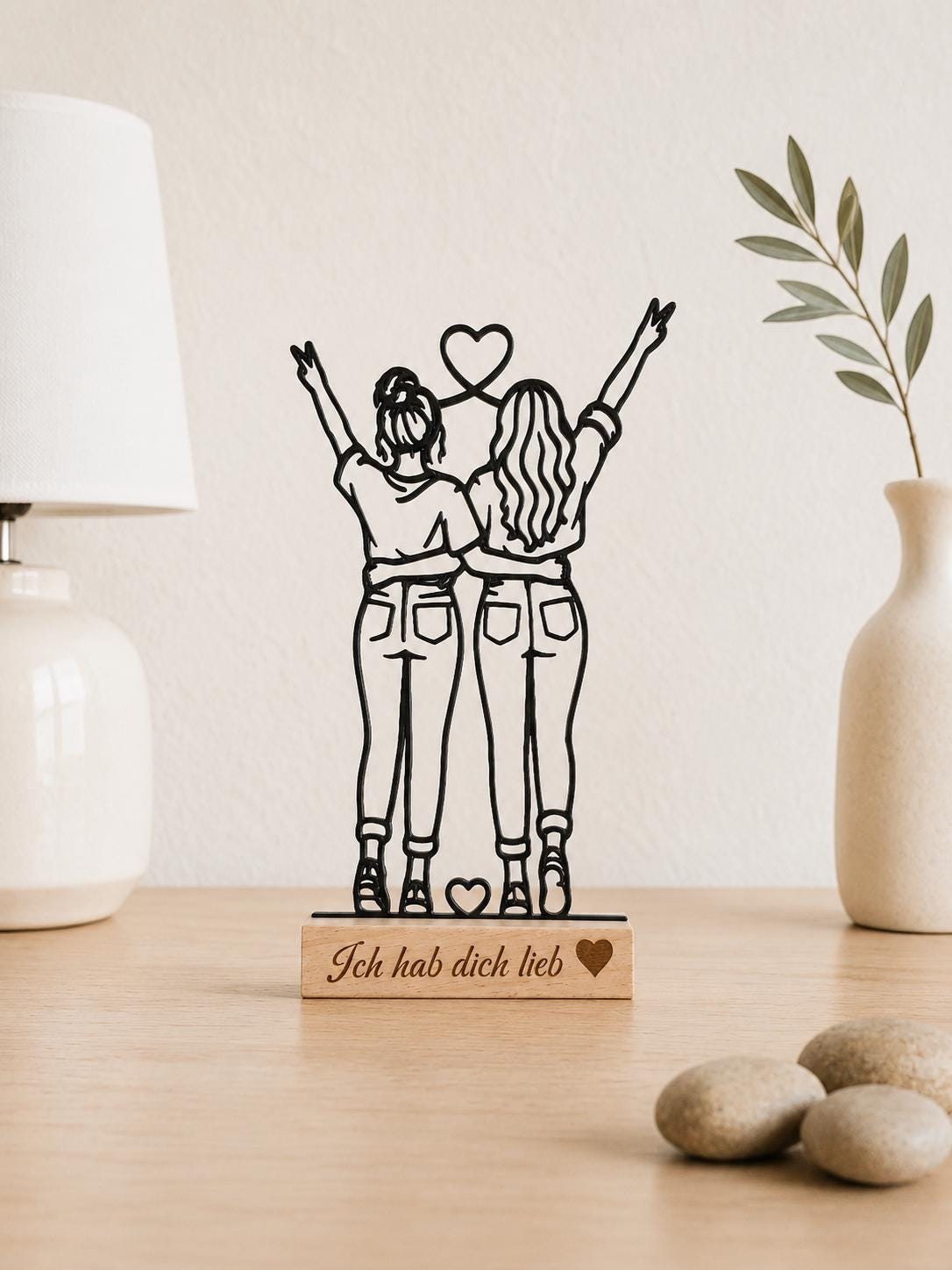Geschenk beste Freundin | personalisierter Deko Aufsteller Ich hab dich Lieb - Line Art Aufsteller aus Holz & 3D Druck