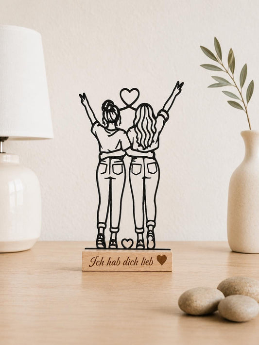 Geschenk beste Freundin | personalisierter Deko Aufsteller Ich hab dich Lieb - Line Art Aufsteller aus Holz & 3D Druck