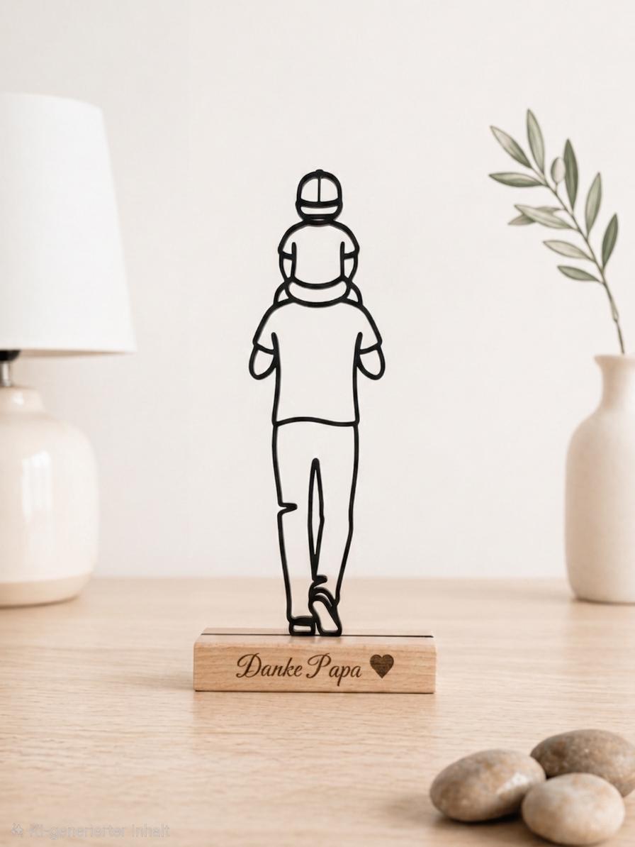 Personalisierbares Geschenk für Papa - Line Art Aufsteller aus Holz & 3D Druck - Danke Papa zum Vatertag oder Geburtstag - Vater Sohn Motiv