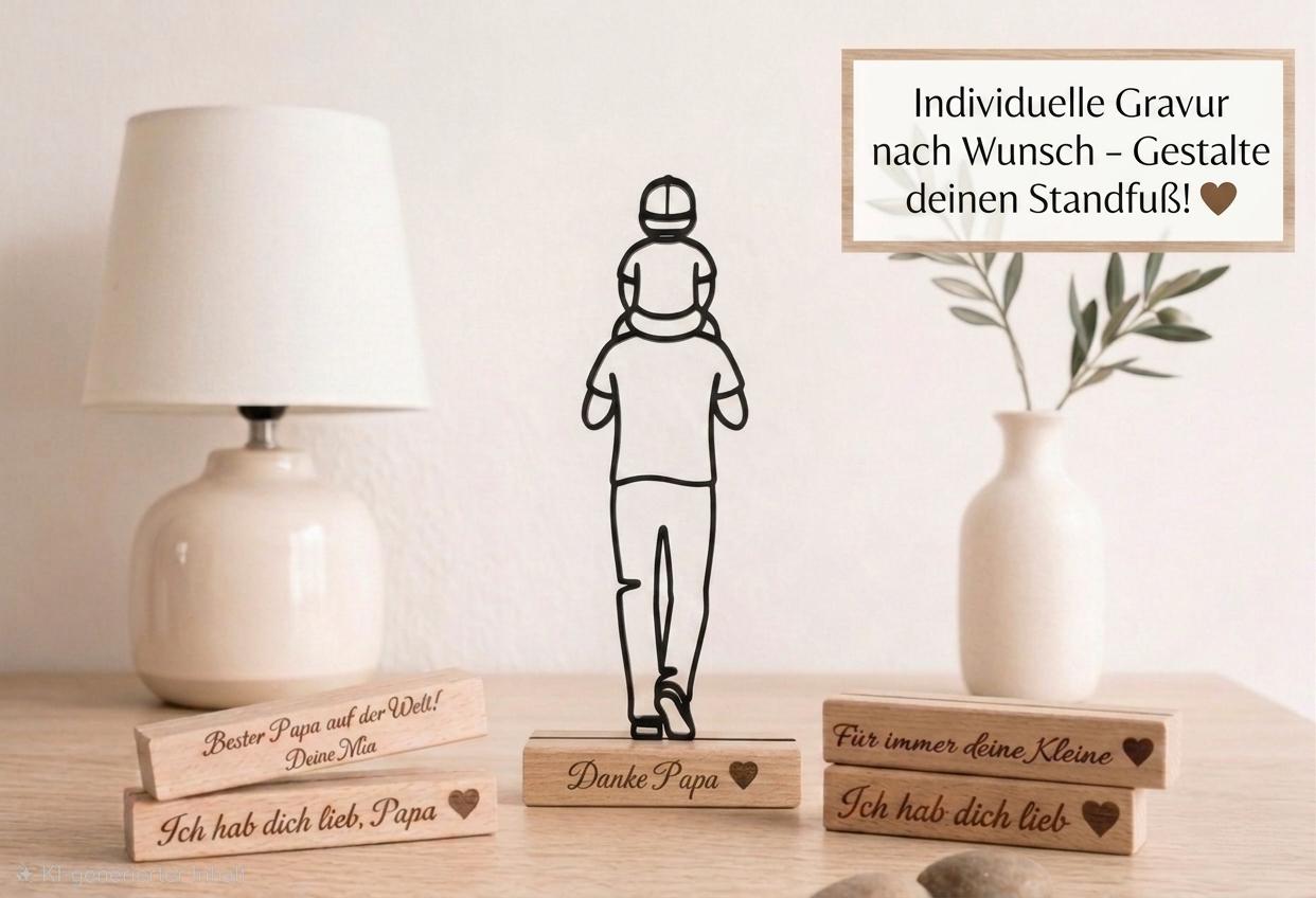 Personalisierbares Geschenk für Papa - Line Art Aufsteller aus Holz & 3D Druck - Danke Papa zum Vatertag oder Geburtstag - Vater Sohn Motiv