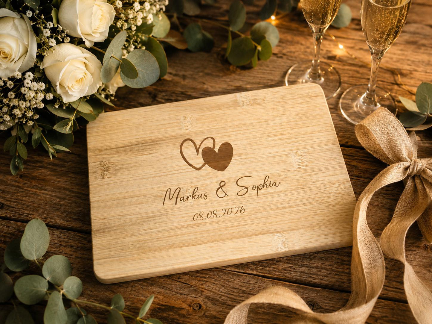 Hochzeit Schneidebrett • personalisiertes Bambus Schneidebrett mit Namen und Hochzeitstag