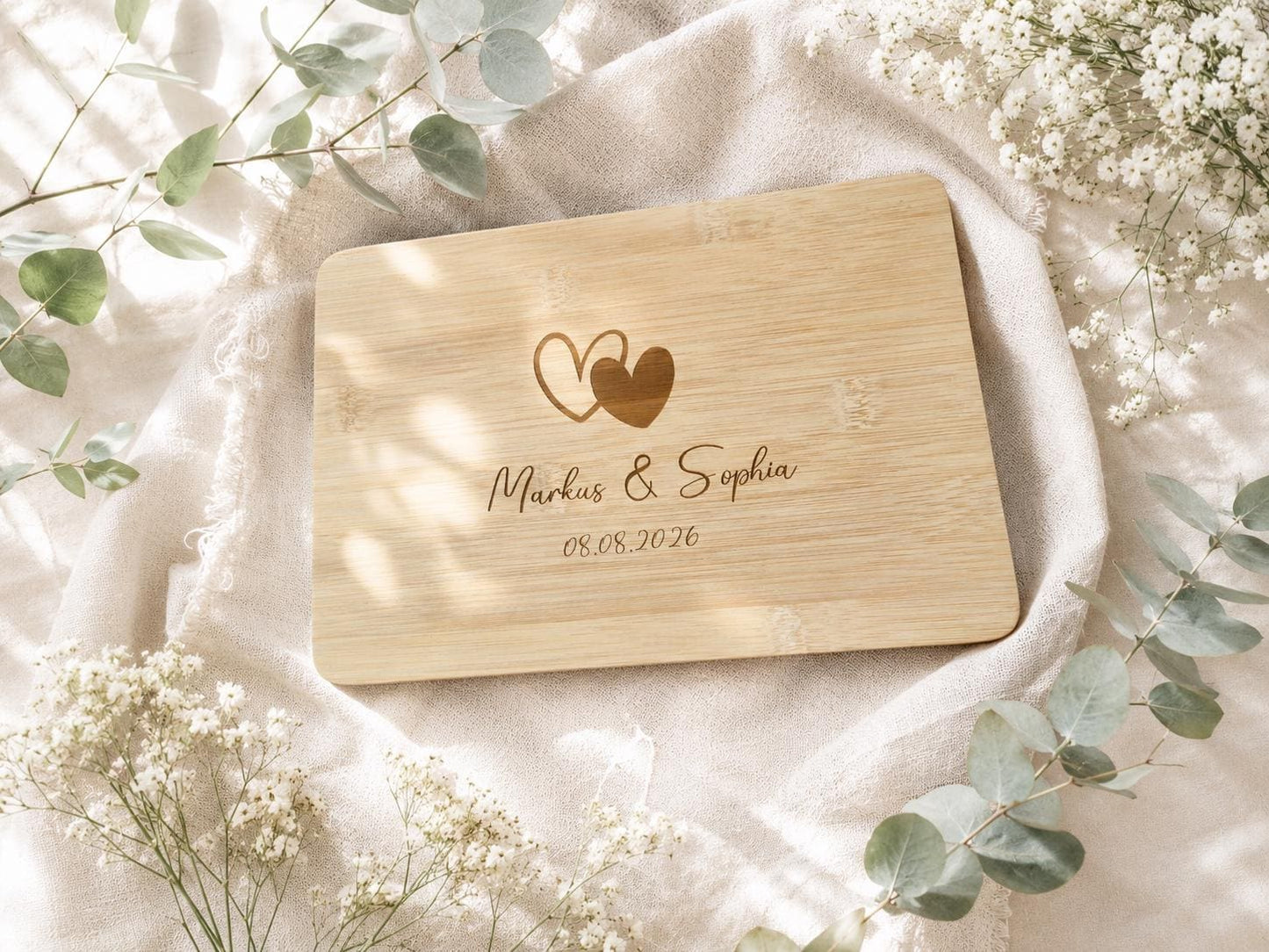 Hochzeit Schneidebrett • personalisiertes Bambus Schneidebrett mit Namen und Hochzeitstag