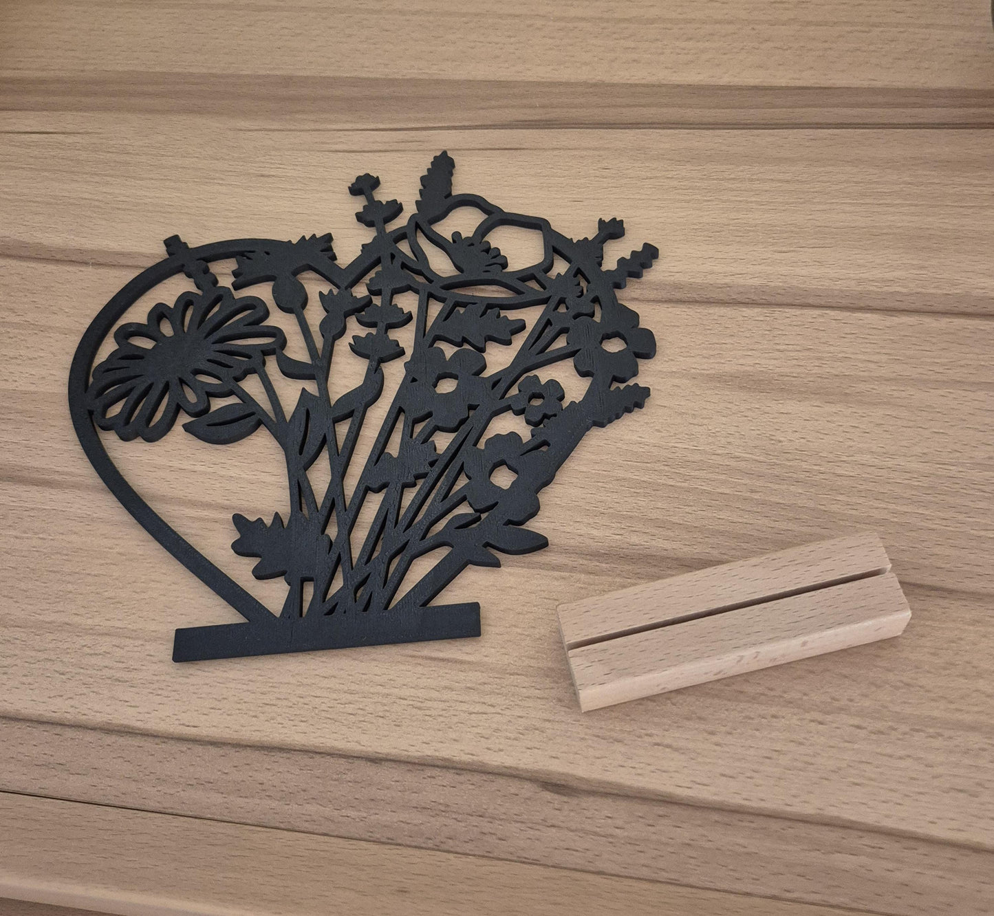 Blumen Aufsteller Wildblumen Herz | Geschenk für Blumenliebhaber |minimalistische Wohnzimmerdeko | Fensterbank Deko
