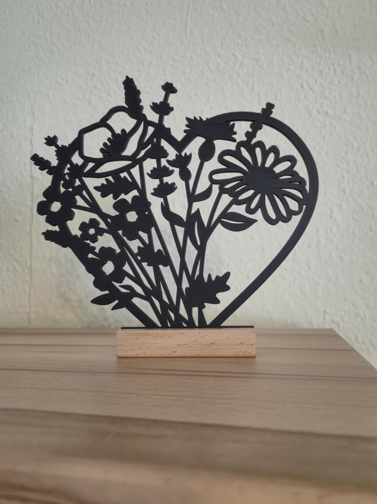 Blumen Aufsteller Wildblumen Herz | Geschenk für Blumenliebhaber |minimalistische Wohnzimmerdeko | Fensterbank Deko