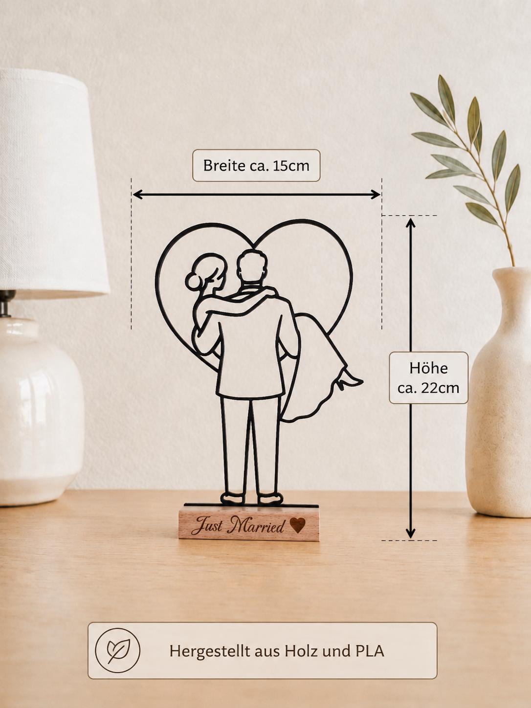 Hochzeitsgeschenk personalisiert mit Gravur | Brautpaar Deko Aufsteller aus Holz & 3D Druck | Just Married Geschenk zur Hochzeit
