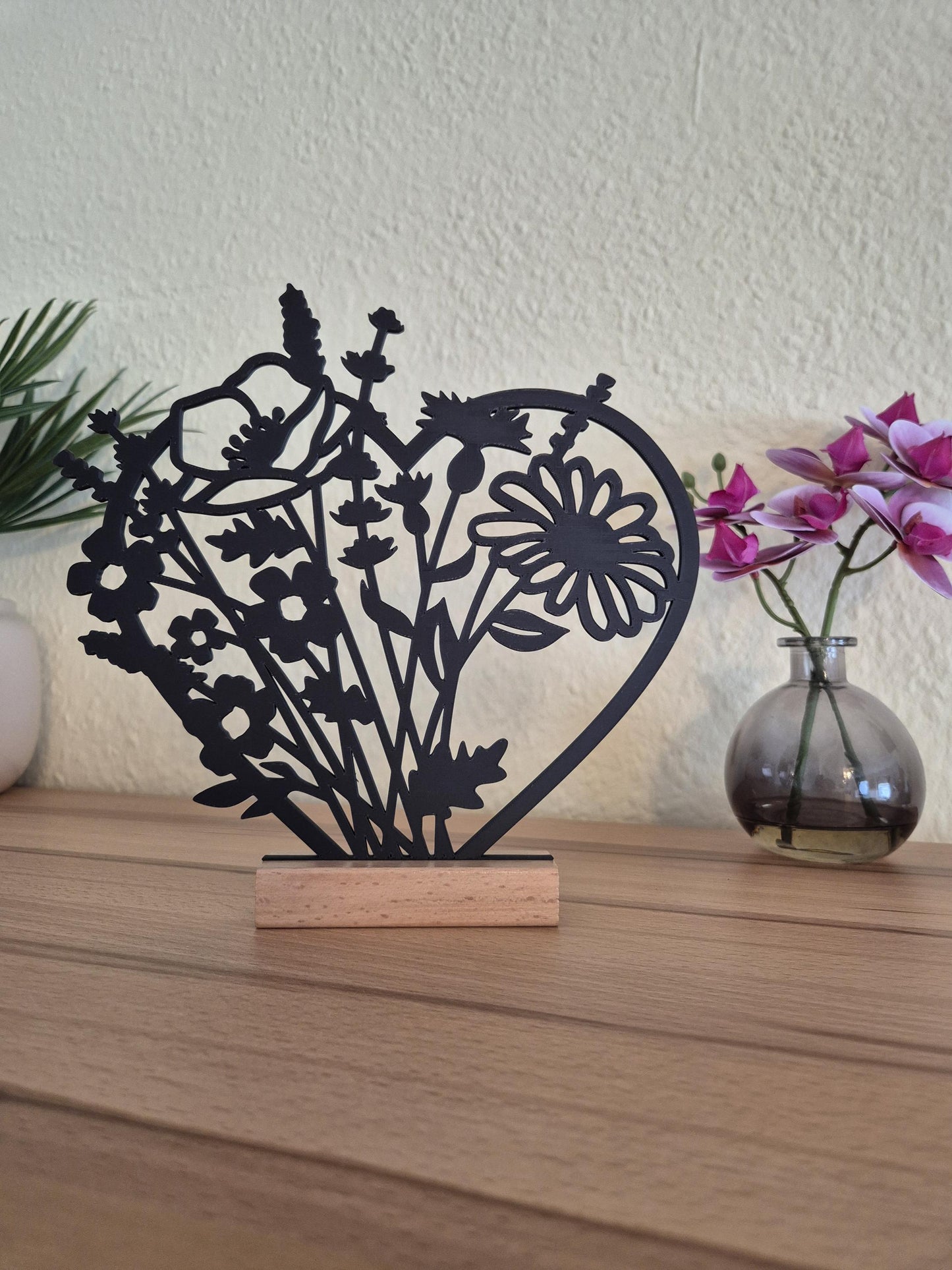 Blumen Aufsteller Wildblumen Herz | Geschenk für Blumenliebhaber |minimalistische Wohnzimmerdeko | Fensterbank Deko